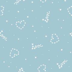Love and heart constellations - Valentine's vector seamless pattern on light blue background - for fabric, wrapping, textile, wallpaper, background.