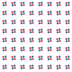 Hand drawn watercolor seamless pattern on white background with red and blue color balls, spheres.