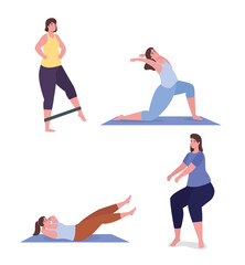 Fototapeta premium People doing exercise icon set design, Gym sport and bodybuilding theme Vector illustration