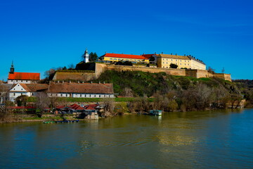 View on Petrovaradin fortress over Danube river in Novi Sad, Serbia