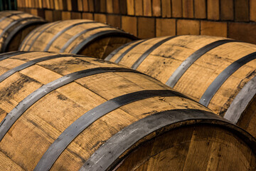 Bourbon barrels from a local distillery in Frankfort, Kentucky. 