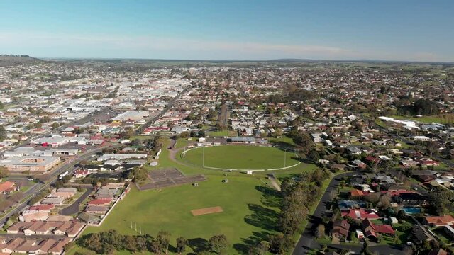 Aerial view of peaceful Mount Gambier city in Australia on sunny day