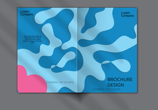 Brochure Cover Layout with Paper Craft Wavy Overlapping Shapes