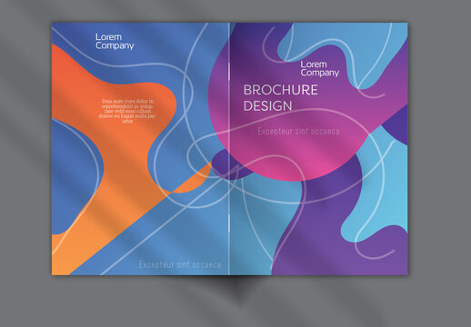 Brochure Cover Layout with Abstract Gradient Wavy Shapes and Lines