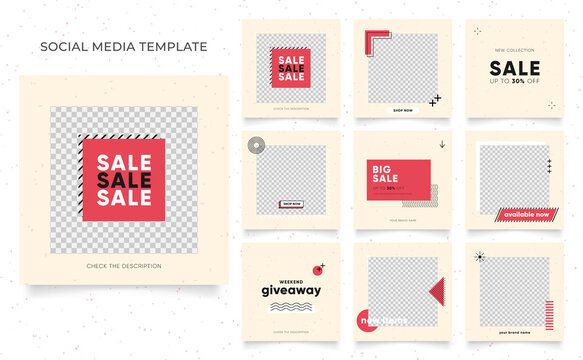 social media template banner blog fashion sale promotion. fully editable instagram and facebook square post frame puzzle organic sale poster. fresh red element shape vector background