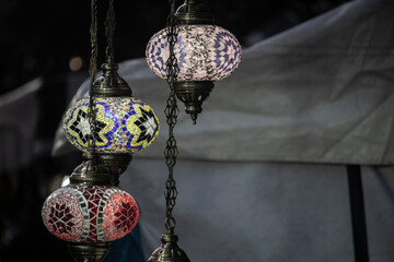 Arab group of metalic and glass lantern
