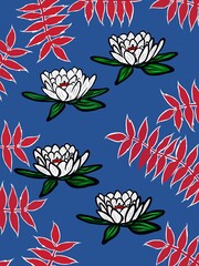 seamless pattern with flowers lotus and leaves