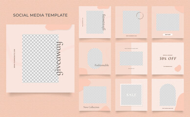 social media template banner blog fashion sale promotion. fully editable instagram and facebook square post frame puzzle organic sale poster. brown khaki beige vector background