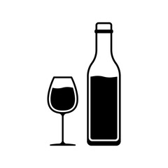 Bottle and glass icon. Black contour silhouette. Vector flat graphic illustration. The isolated object on a white background. Isolate.