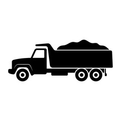 Fototapeta premium Dump truck icon. Black silhouette. Side view. Vector flat graphic illustration. The isolated object on a white background. Isolate.
