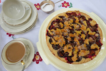 Plum Cake With Sprinkles, With Milk Coffee, Coffee Table