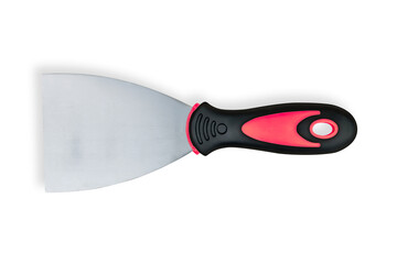 Putty trowel with rubberized handle on a white background.