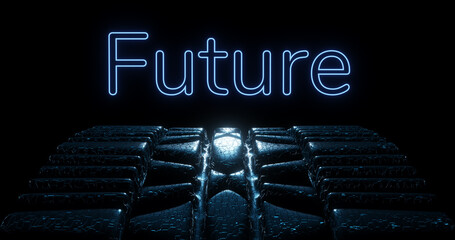Render with a tire covered with technical material and the inscription future