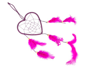 Obraz premium Dream catcher purple heart isolated on the white background