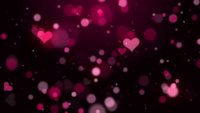 Dark Red Romantic Happy Valentines day animation background with flying hearts and sparkles. 4K