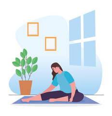 Fototapeta premium Woman stretching at home design, Sport and bodybuilding theme Vector illustration
