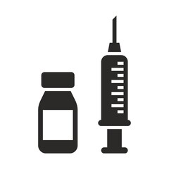 Coronavirus vaccine icon. Mass vaccination against COVID-19. Syringe and bottle of medicine. Vector icon isolated on white background.