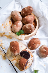 Traditional Russian dessert, potato cake with chocolate and truffle