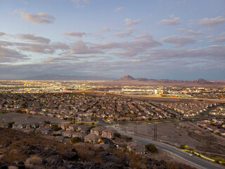 Sunset high angle time view of the Henderson cityscape