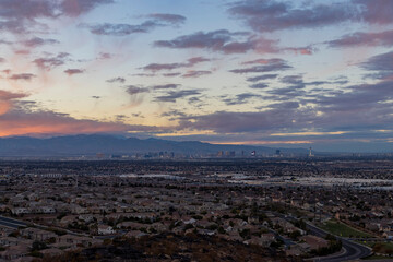 Sunset high angle view of the Las Vegas Strip