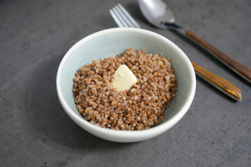 Buckwheat with butter in a small bowl
