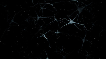 Blue motor neuron in nerve cell with dark background (3D Rendering)