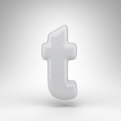 Obraz premium Letter T lowercase on white background. White plastic 3D rendered font with glossy surface.