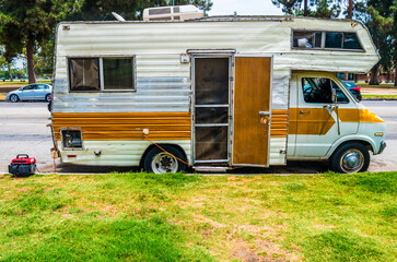 Old Motor Home parked on the streets of Los Angeles