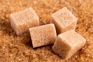 Brown sugar cubes and granulated sugar.