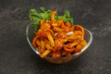 Marinated mushroom - honey agaric in the bowl