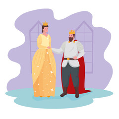 Fairytale queen and king cartoon design, Fantasy magic and medieval theme Vector illustration