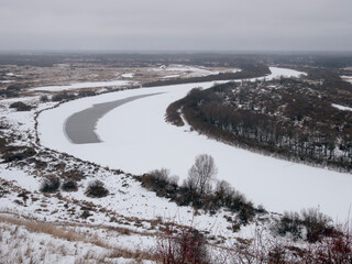 turn of the Klyazma river in winter