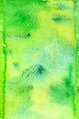 Abstract background in yellow and green colors. Painting with watercolors. Illustration for the decor and design of posters, postcards, prints, stickers, invitations, textiles and stationery.
