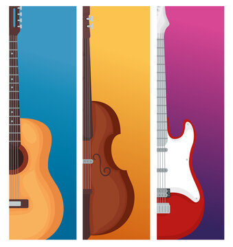 Guitars and violin instrument design, Music sound melody and song theme Vector illustration