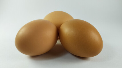 3 Chicken eggs, isolated on white background