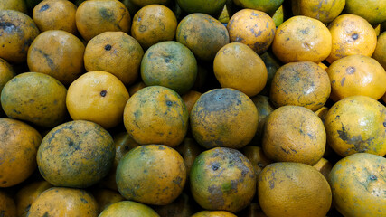 Fresh citrus fruit with orange color in a traditional market, Indonesia