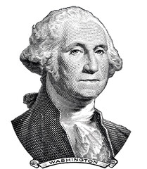 George Washington  cut on 1dollar banknote isolated on white background
