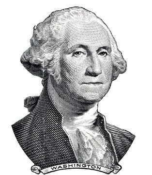 George Washington  cut on 1dollar banknote isolated on white background