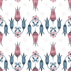watercolor seamless pattern with stylized tulips
