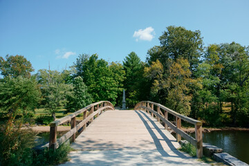 Fototapeta na wymiar Historical wooden bridge in minute man national historical park MA USA