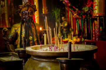 Incense burning at Kwan Tai Buddhist Temple At Tai O, Hong Kong