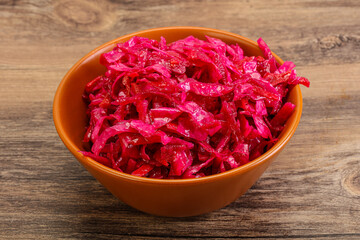 Marinated red cabbage in the bowl