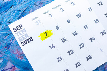 Labor day. September 2021 calendar. September monthly calendar on blue background
