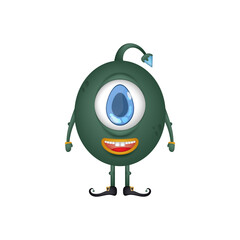 One-eyed round green monster. Snorkeling monster in cartoon style. Isolated. Vector.