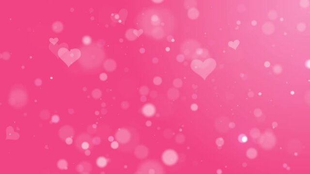 Pink Romantic wedding or Happy Valentines day animation background with flying hearts and sparkles. Seamless Loop