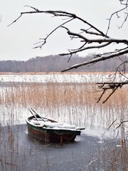 boat on the frozen lake 