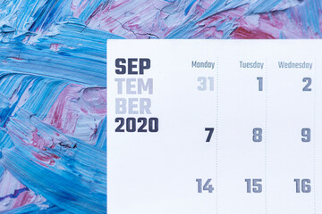 September 2021 calendar. September monthly calendar on blue background
