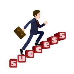 success achievement. Vector image of a person who strives for success. The image of the character for animation. Editable strokes. A man runs up the career ladder.
