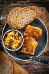 Pieces of fried cod fillet.