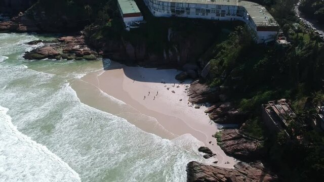 aerial drone take at Joatinga beach in Rio de Janeiro